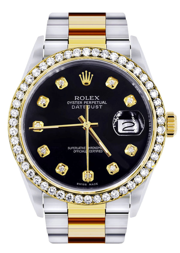 Luxury Two-Tone Rolex Datejust – Black Dial with Diamond Bezel